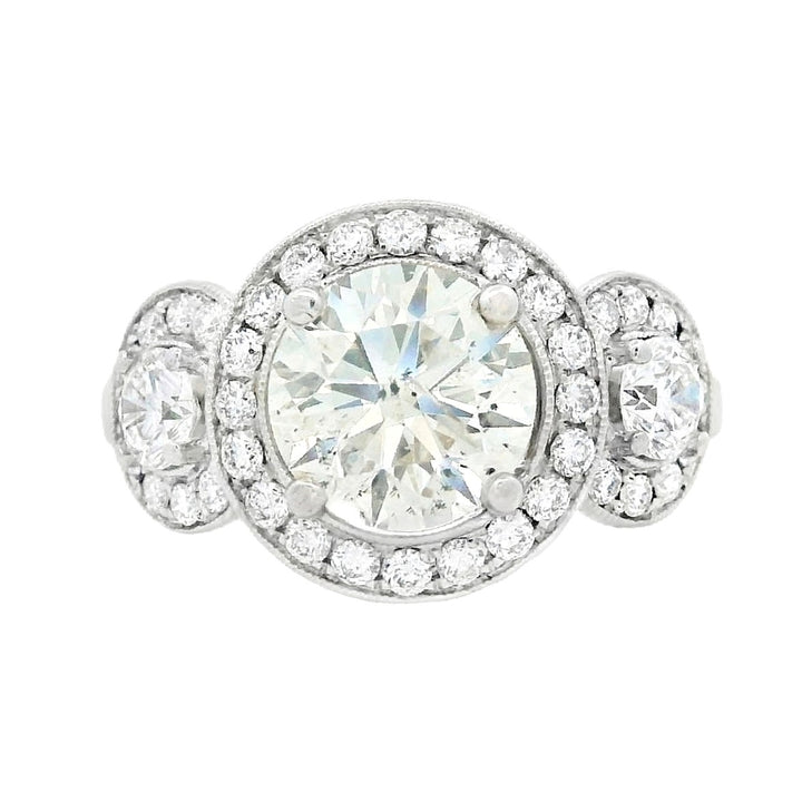 14K White Gold Round Diamond 1.50Ct Three-Stone Engagement Ring