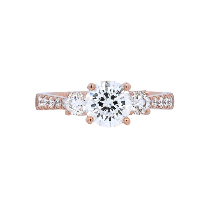 14K Rose Round Diamond 1.00Ct 3 Stone Engagement Ring