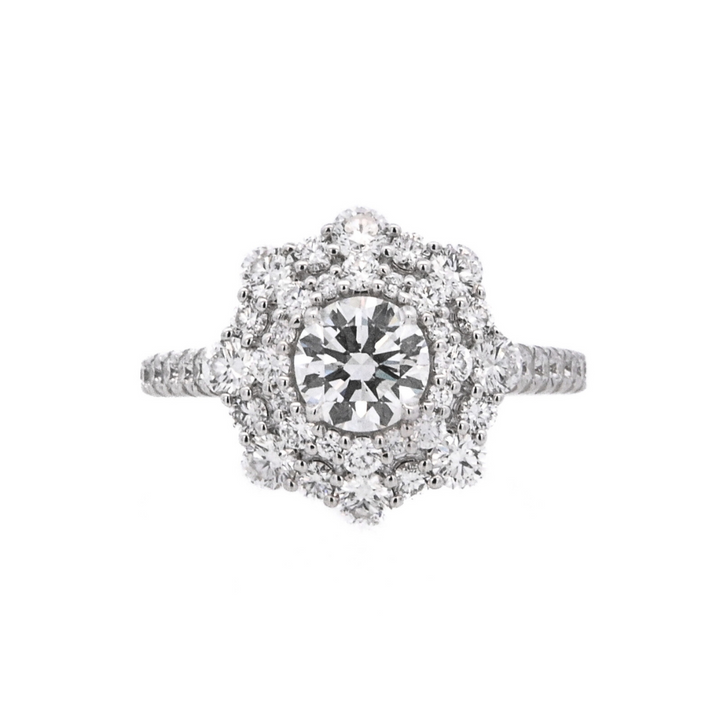 Platinum White Round Diamond 0.70Ct Double Halo Engagement Ring