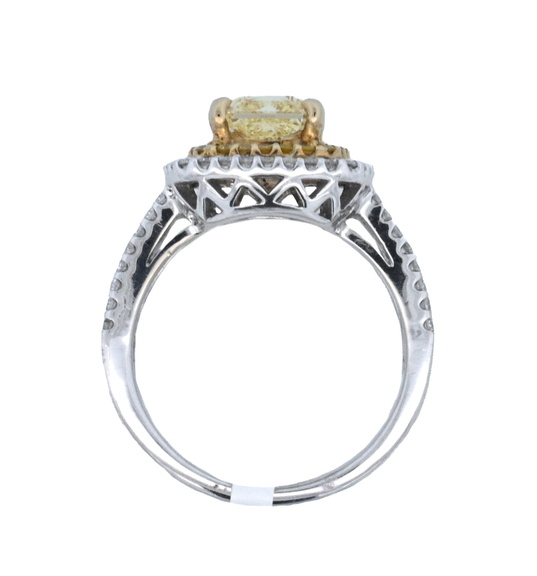 18K White Gold 1.63CT Fancy Yellow Radiant Diamond Halo Ring