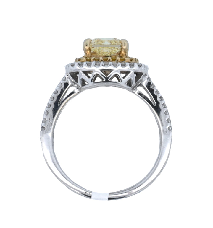 18K White Gold 1.63CT Fancy Yellow Radiant Diamond Halo Ring