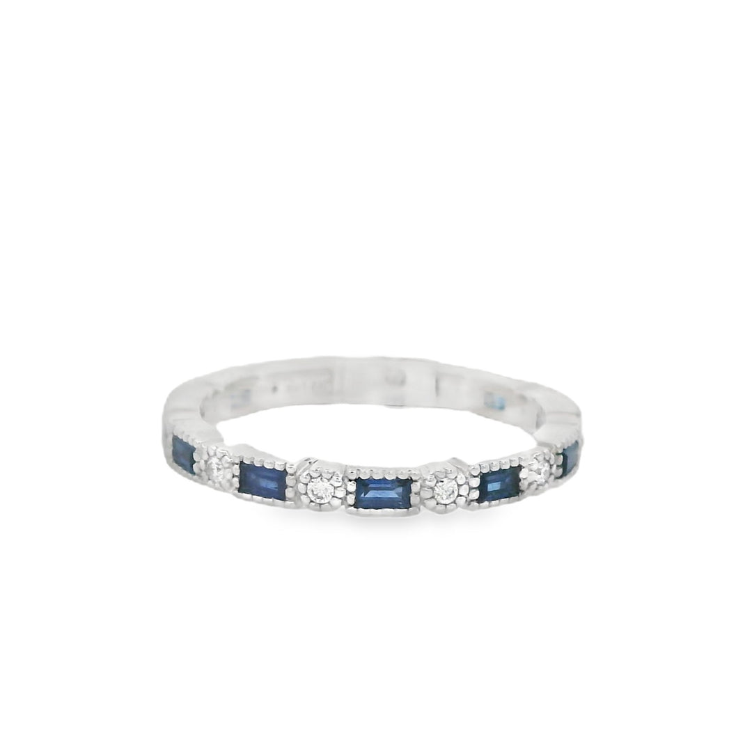 14K White Gold 0.42ct Diamond and Sapphire Stackable Women's Wedding Band