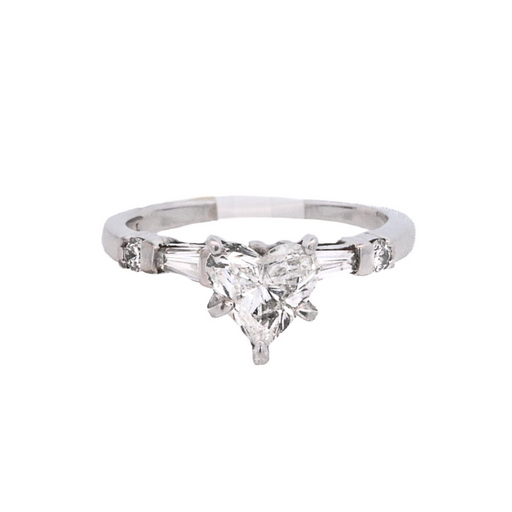 14K White Gold 0.95CT Heart Diamond Solitaire Ring