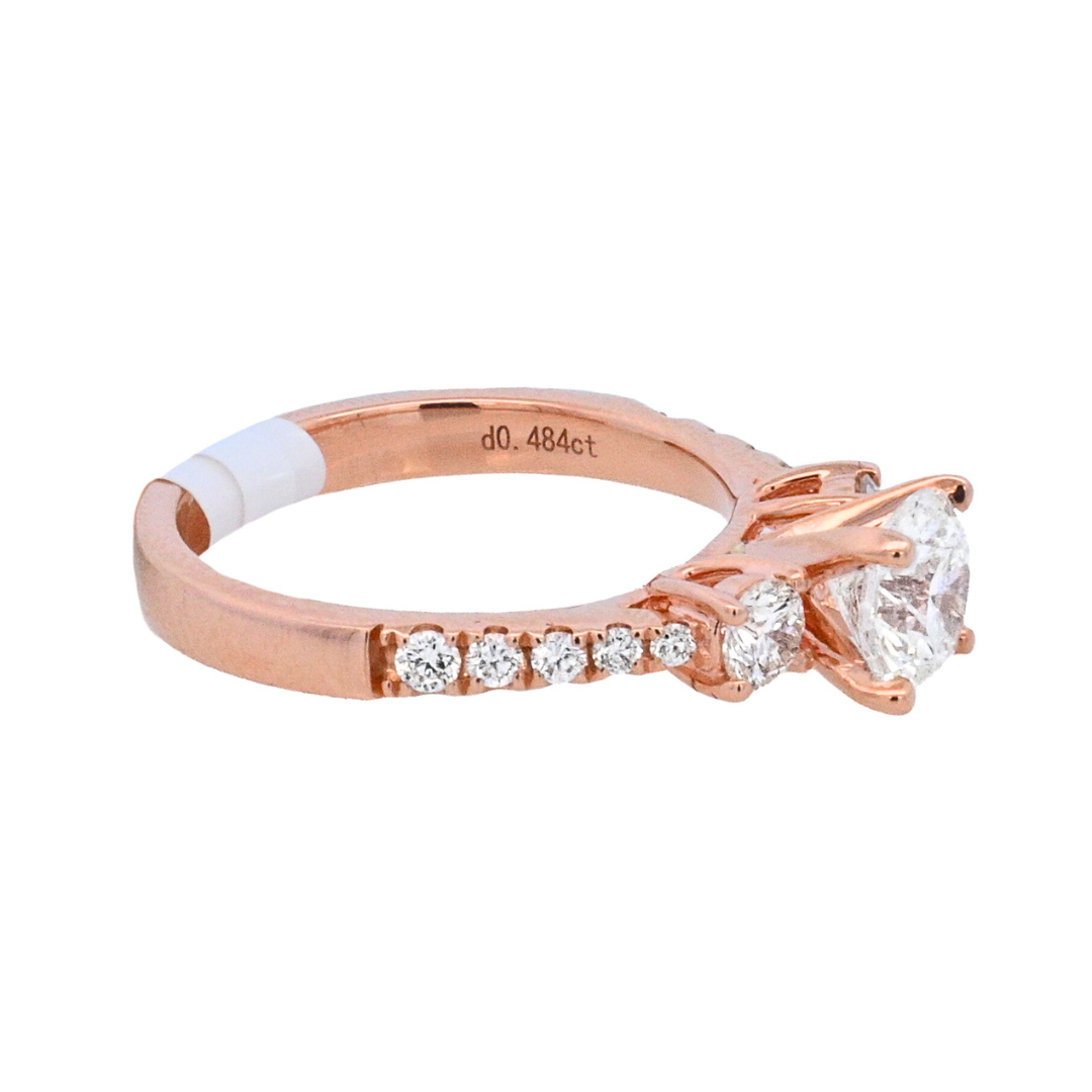 14K Rose Gold 1.00Ct Round Diamond 3-Stone Engagement Ring