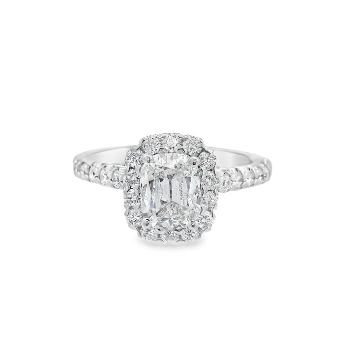 14K White Cushion Diamond 1.14Ct Halo Engagement Ring