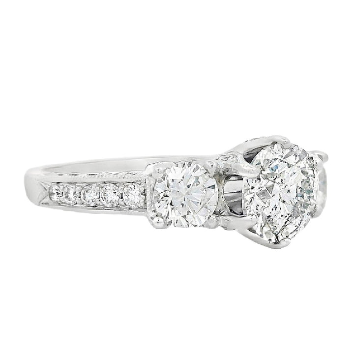 18K White Round Diamond 1.21Ct 3 Stone Engagement Ring