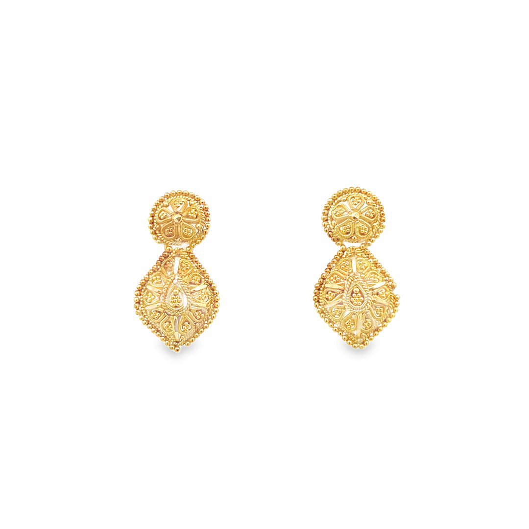22K Yellow Gold Elegant Dangle Earrings with Screwbacks