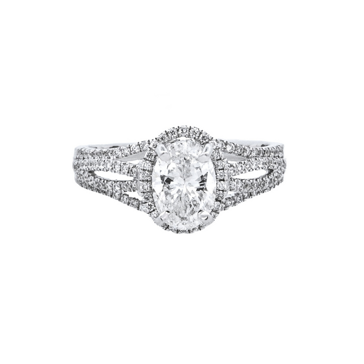 14K White Gold 1.01Ct Oval Diamond Halo Engagement Ring