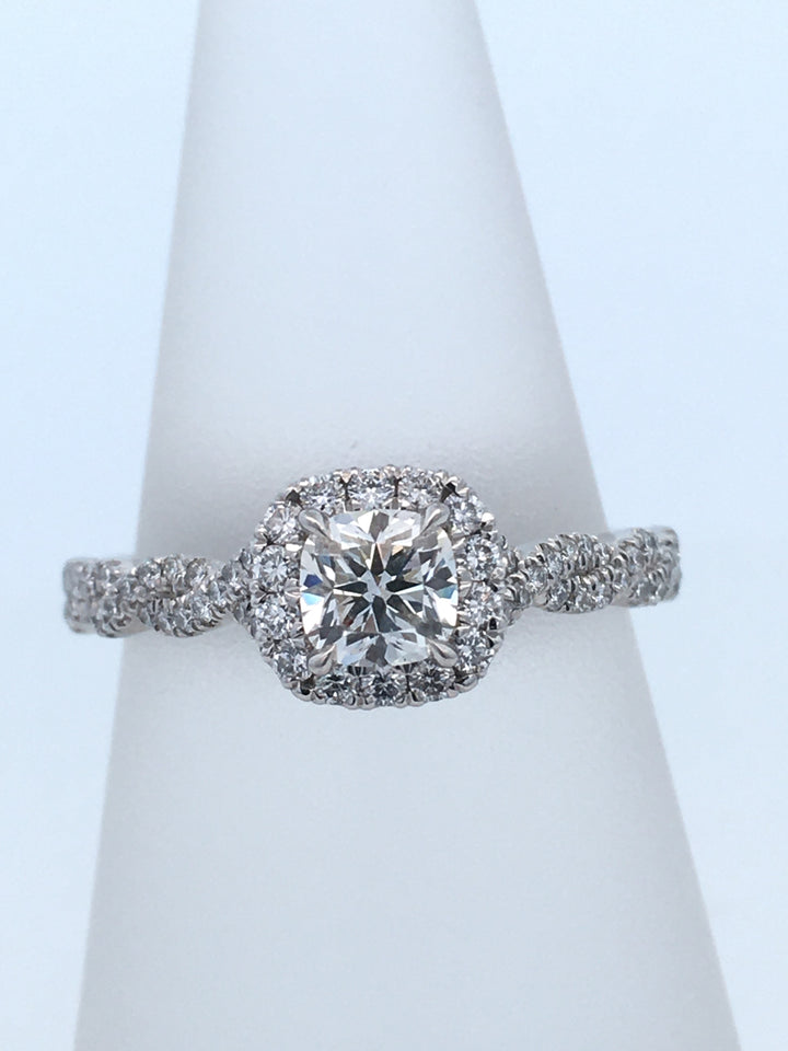 Platinum White Round Diamond 0.51Ct Halo Engagement Ring