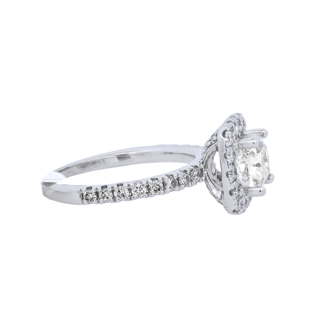 14K White Gold 1.25Ct Cushion Diamond Halo Ring