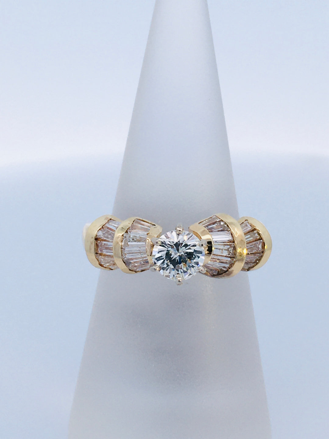 14K Yellow Round Diamond Contemporary Engagement Ring