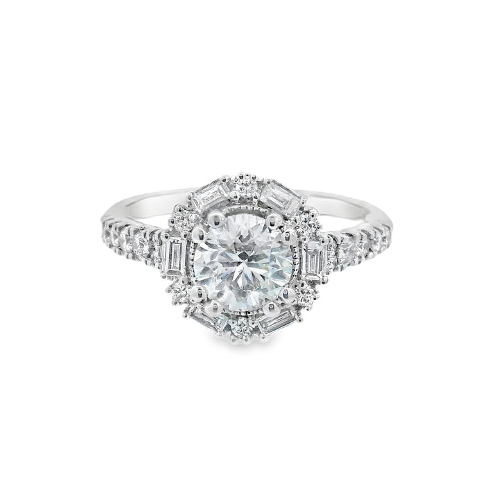 14K White Round Diamond 1.00Ct Halo Engagement Ring