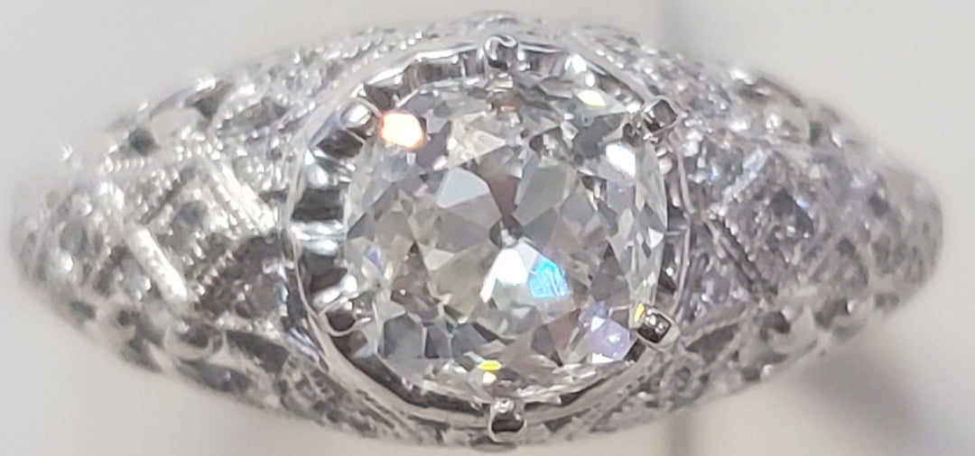 Platinum Round Diamond 1.33Ct Vintage Engagement Ring