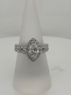 14K White Marquise Diamond 1.00Ct Halo Engagement Ring