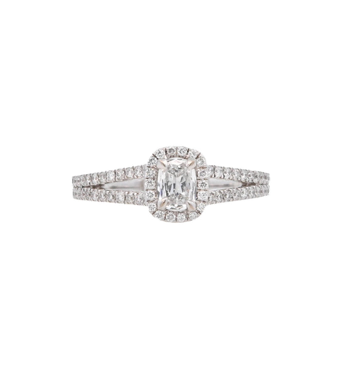 18K White Gold 0.25Ct Cushion Diamond Halo Engagement Ring