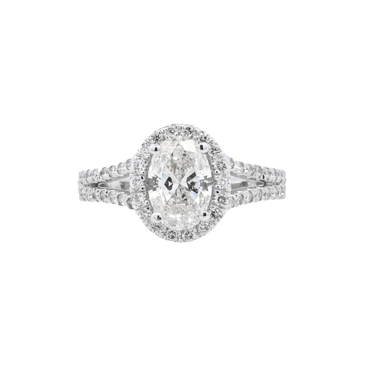 14K White Oval Diamond Halo Engagement Ring