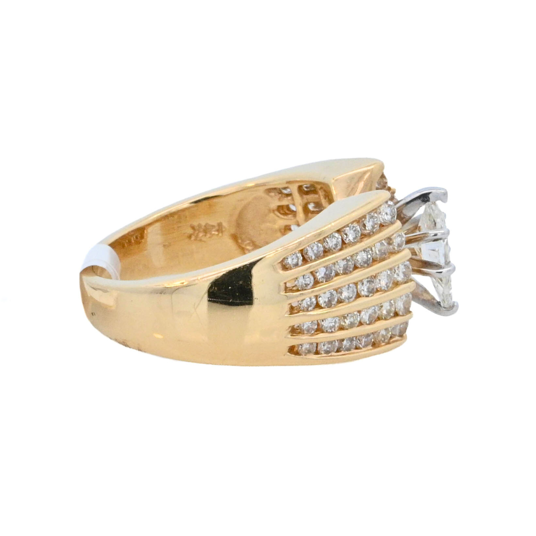 14K Yellow Gold Pear Diamond Contemporary Engagement Ring