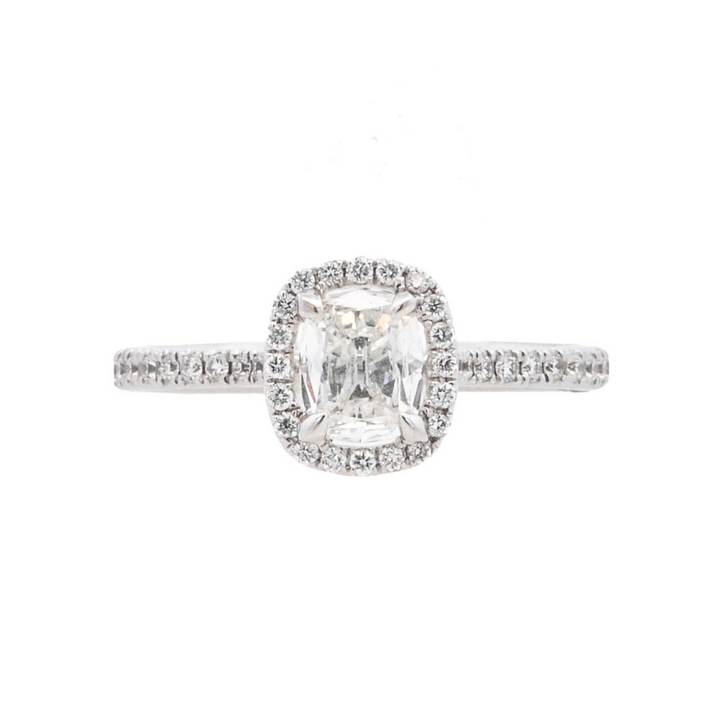 18K White Gold 0.42Ct Cushion Diamond Halo Engagement Ring