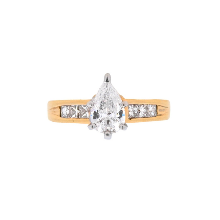 14K Yellow Pear Diamond 0.75Ct Contemporary Engagement Ring