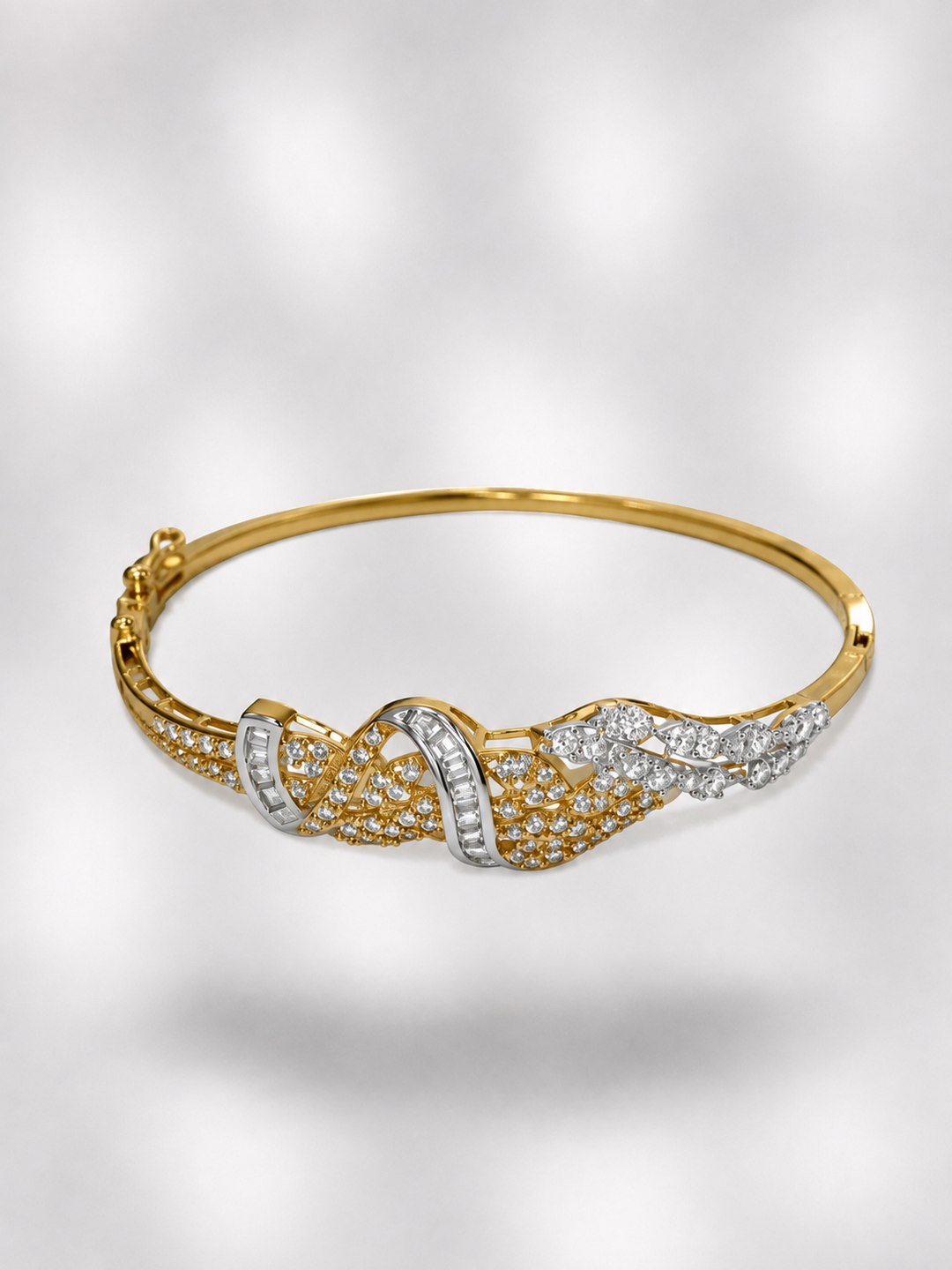 18K Yellow and White Gold Cubic Zirconia Estate Bangle