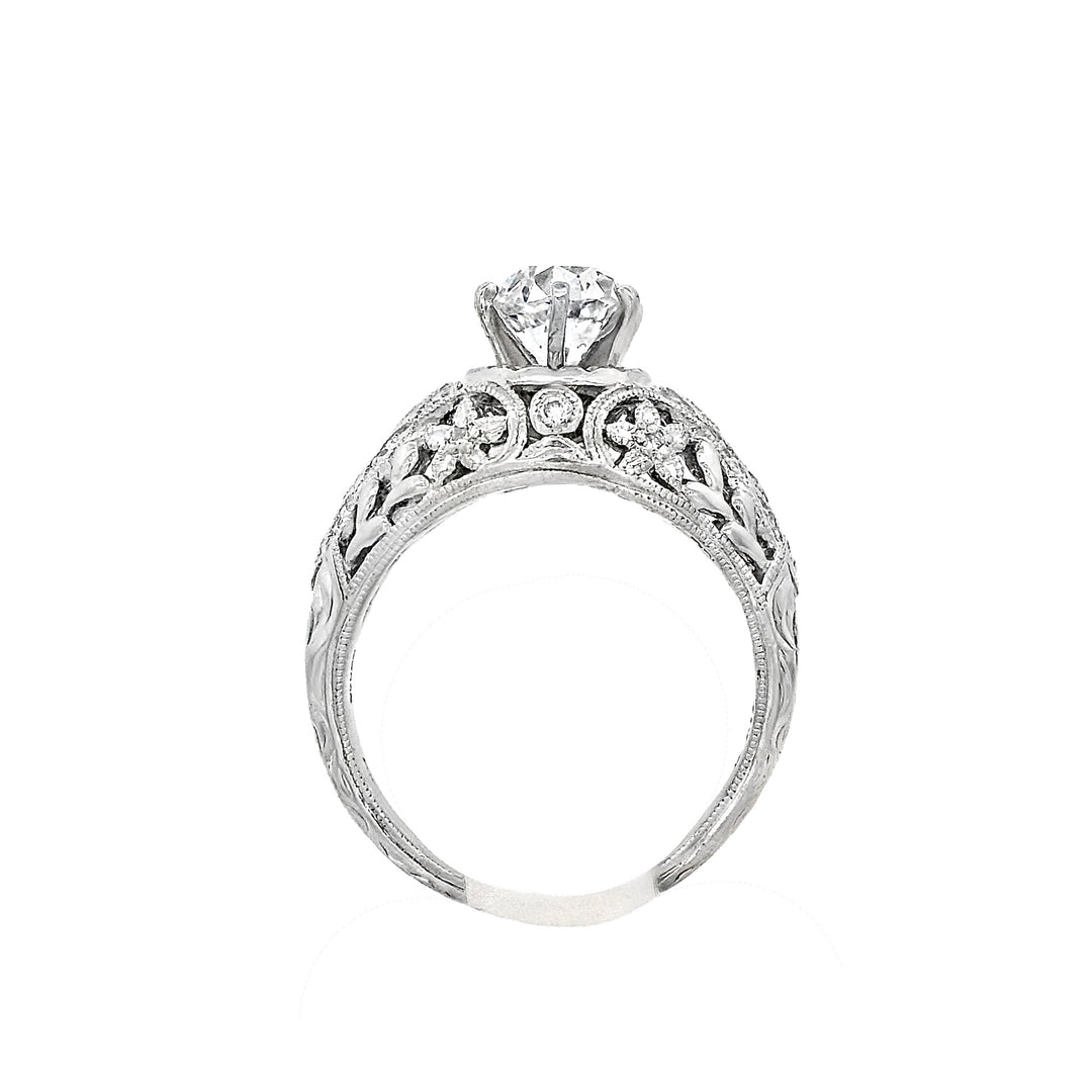 Platinum Round Diamond 1.33Ct Vintage Engagement Ring