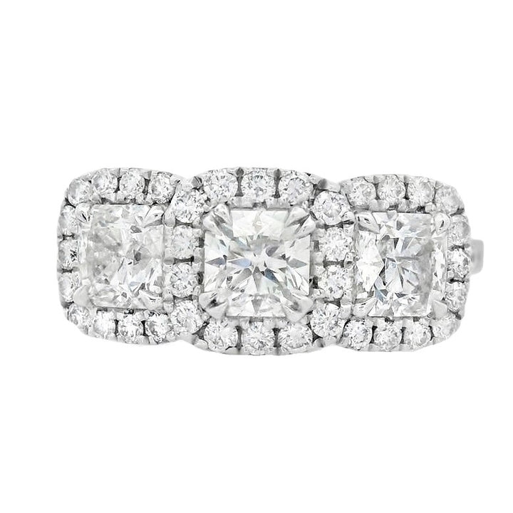 14K White Round Diamond 1.38Ct 3 Stone Engagement Ring