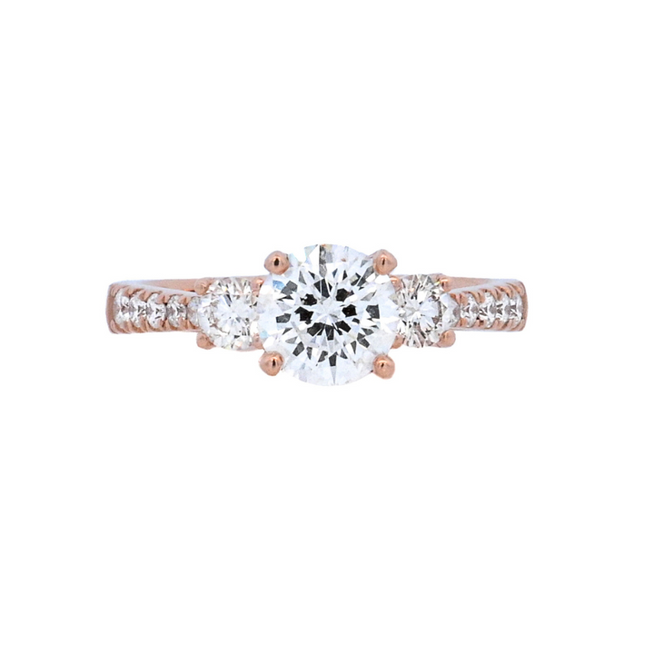 14K Rose Gold 1.00Ct Round Diamond 3-Stone Engagement Ring