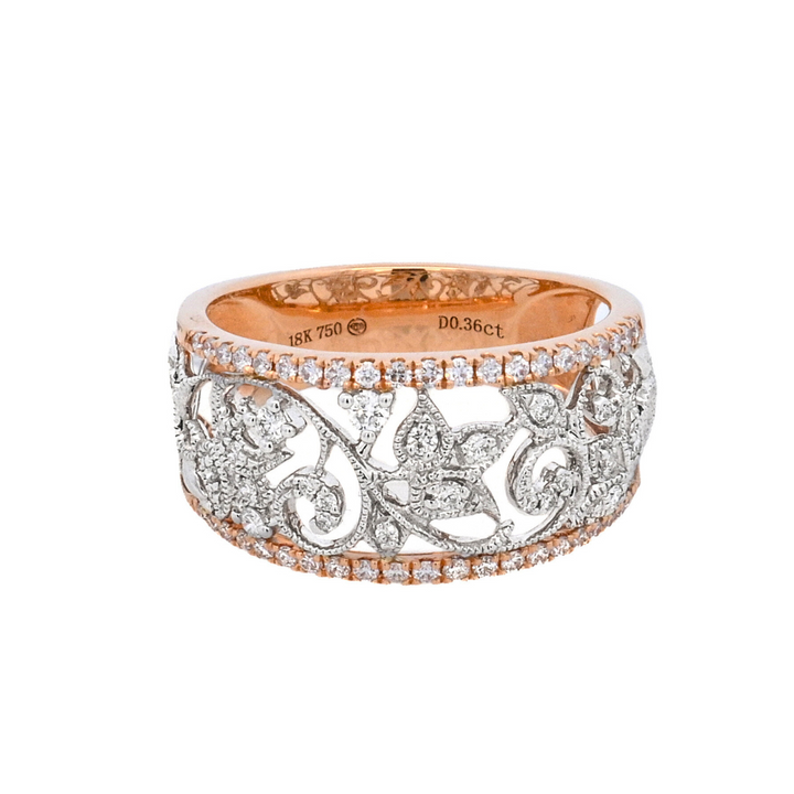 18K Two-Tone Round Diamond Filigree Ring
