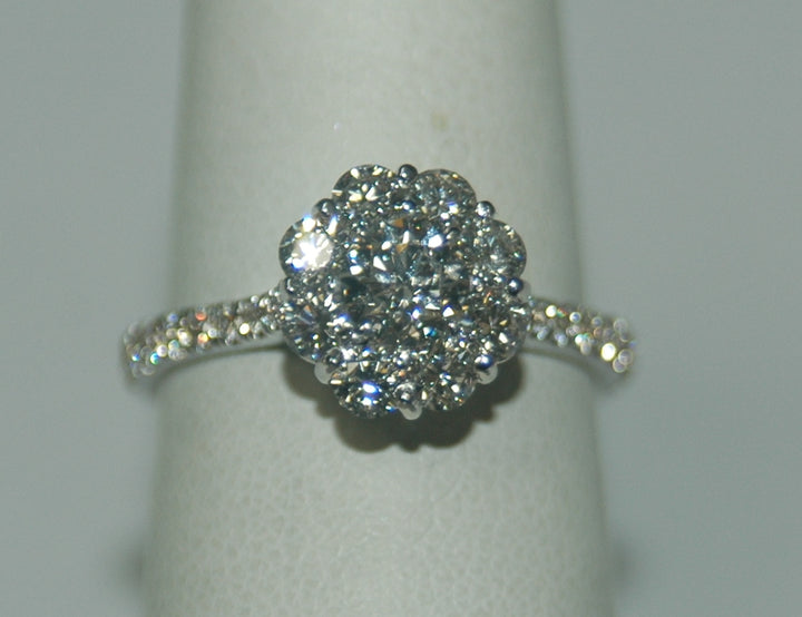 18K White Round Diamond 1.34Ct Halo Engagement Ring