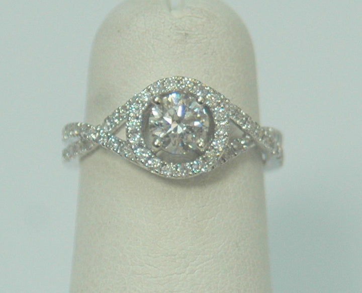 14K White Round Diamond 0.50Ct Halo Engagement Ring