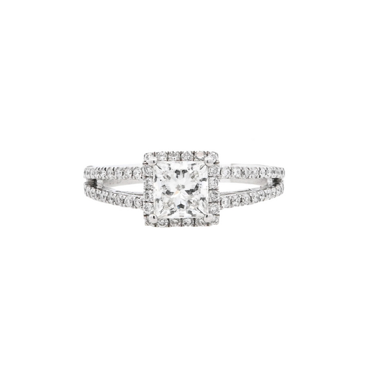 14K White Princess Diamond 0.70Ct Halo Engagement Ring