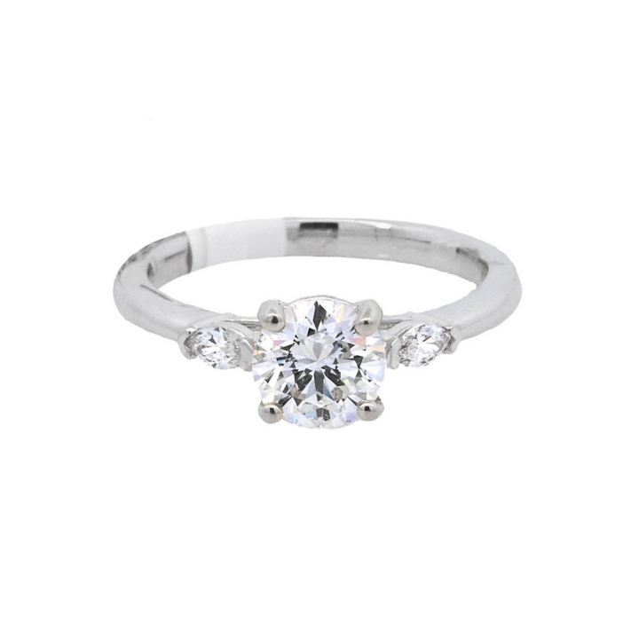 14K White Round Diamond 1.01Ct 3 Stone Engagement Ring