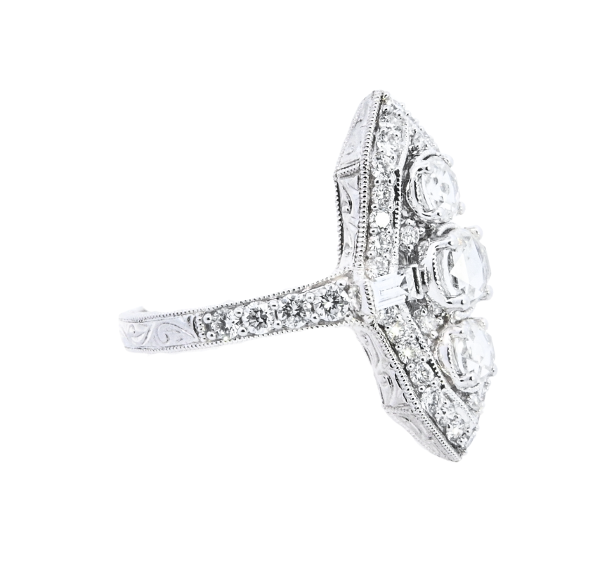 18K White Gold 1.02ct. Diamond Art- Deco Fashion Ring