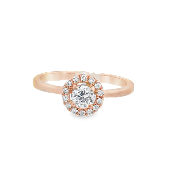 14K Rose Round Diamond Halo Engagement Ring