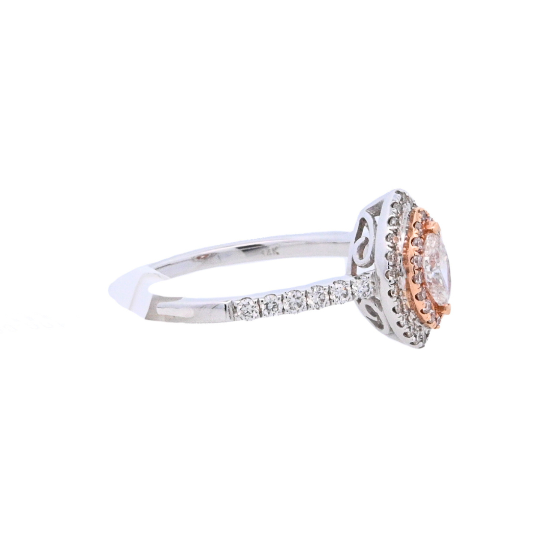 14K Two-Tone Marquise Diamond Halo Engagement Ring