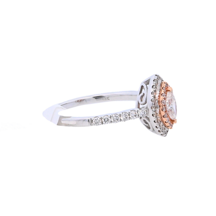 14K Two-Tone Marquise Diamond Halo Engagement Ring