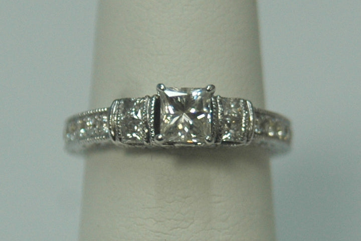 14K White Princess Diamond 1.20Ct 3 Stone Engagement Ring