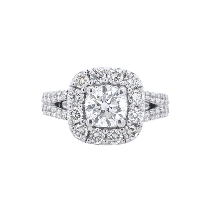 14K White Round Diamond 0.90Ct Halo Engagement Ring