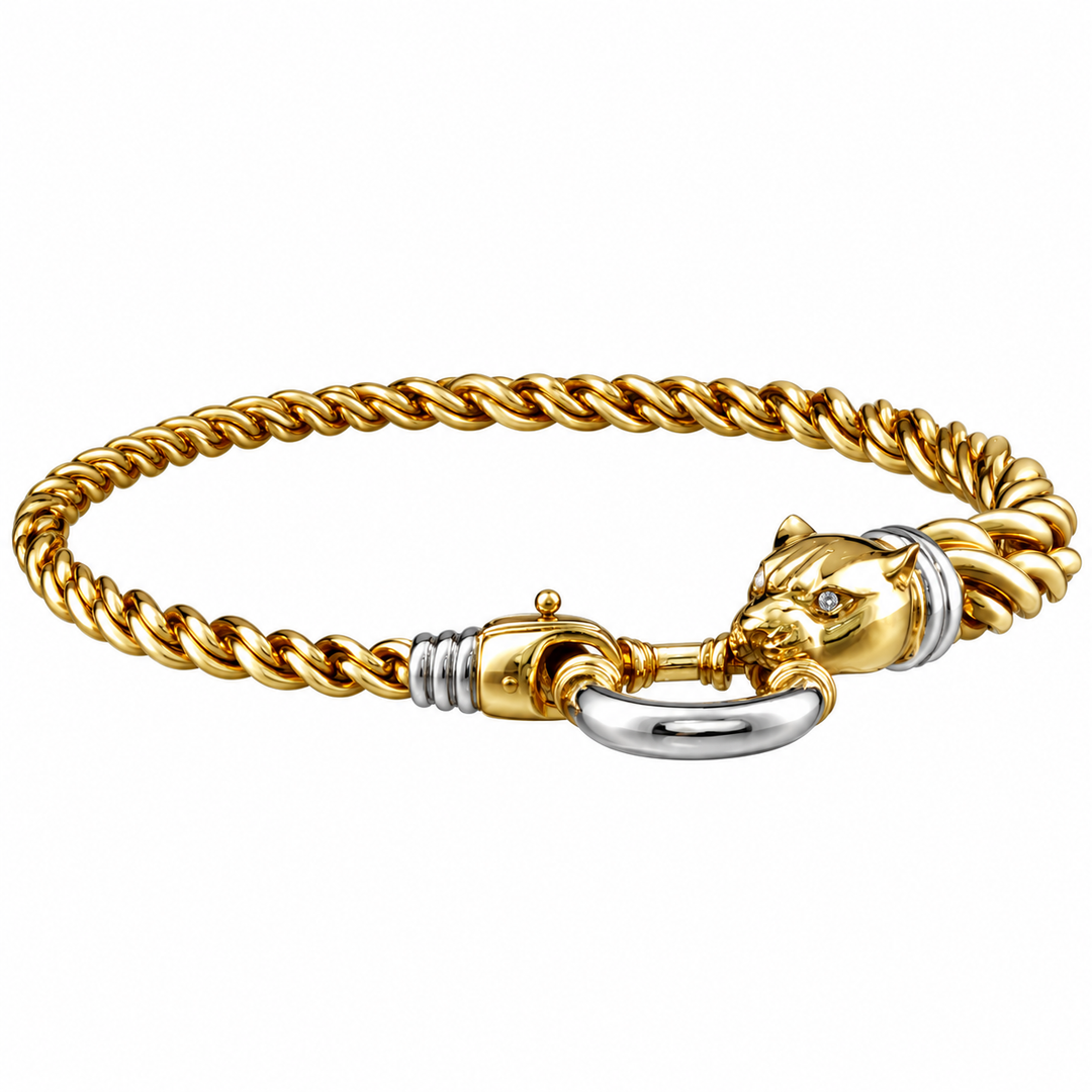 14K Yellow and White Gold Panther Diamond Estate Necklace