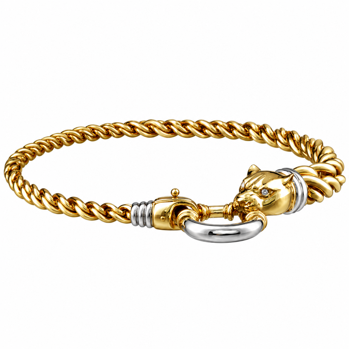 14K Yellow and White Gold Panther Diamond Estate Necklace