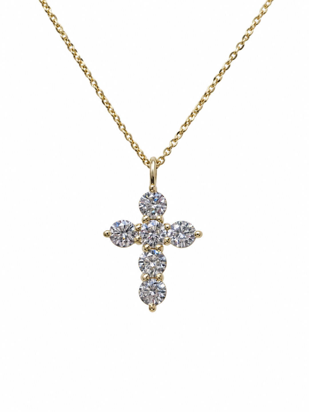 14K Yellow Gold Lab Diamond Cross Pendant Necklace