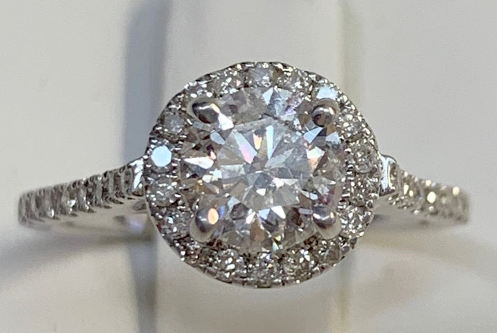 14K White Round Diamond 1.00Ct Halo Engagement Ring