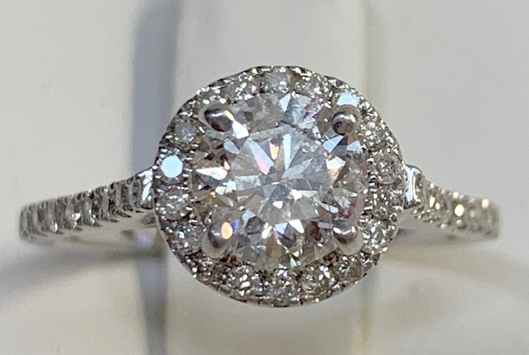 14K White Gold 1.30ctw Round Diamond Halo Engagement Ring