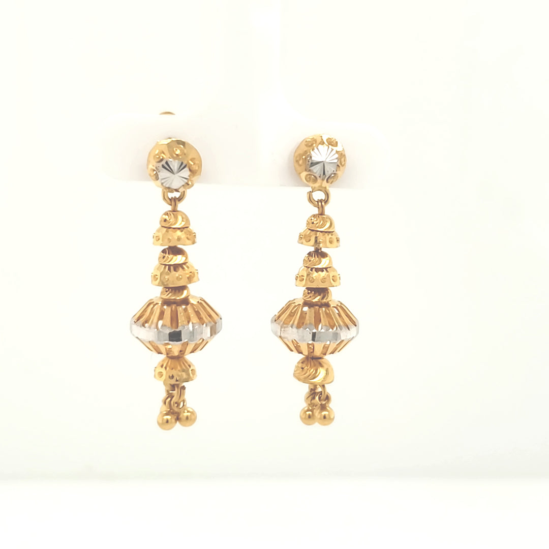 22K Yellow Gold White Striped Removable Drop Earrings