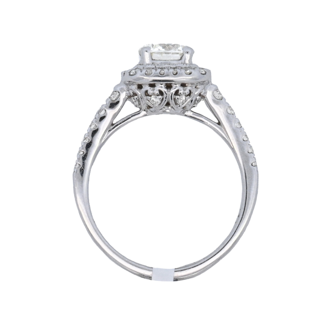 14K White Round Diamond 1.00Ct Halo Engagement Ring