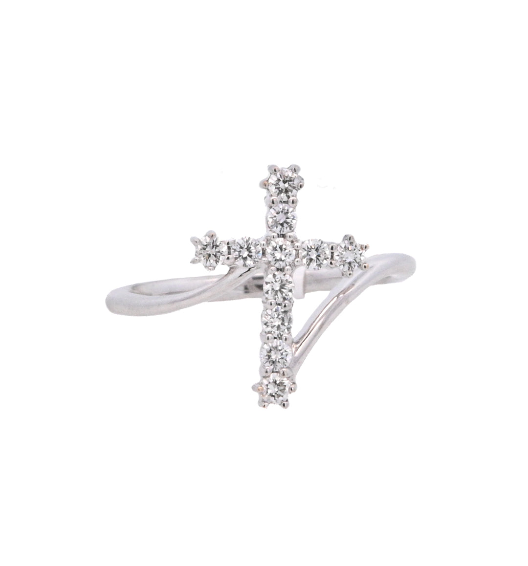 14K White Gold 0.33ct Diamond Cross Fashion Ring