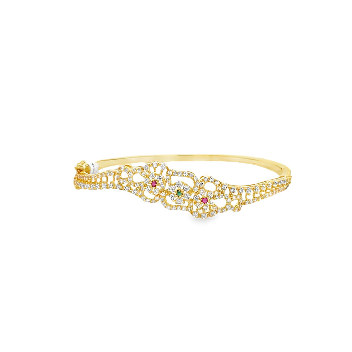 22K Yellow Gold CZ Multi-Color Stone Bangle Bracelet