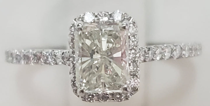 14K White Gold 1.01CT Radiant Diamond Halo Engagement Ring
