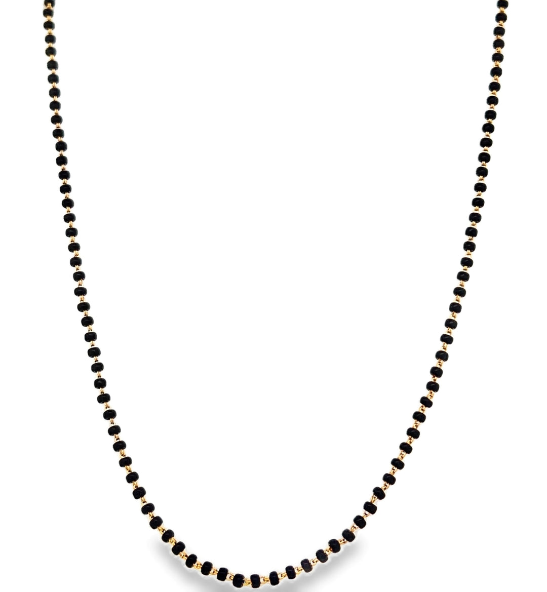 22K Yellow Gold Black Bead Necklace with Lobster Clasp