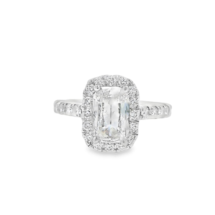 18K White Cushion Diamond 1.28Ct Halo Engagement Ring